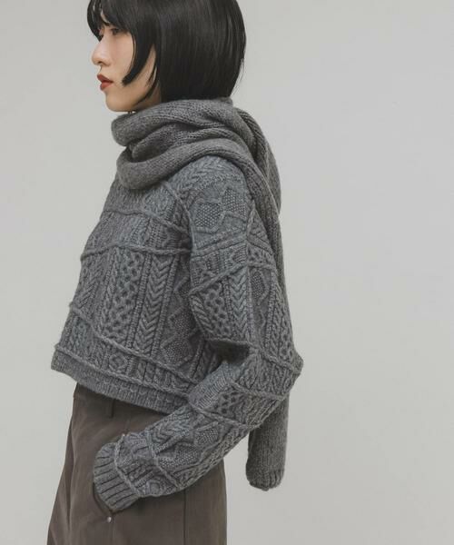 KBF / ケービーエフ ニット・セーター | MIXケーブルショートニット | 詳細13