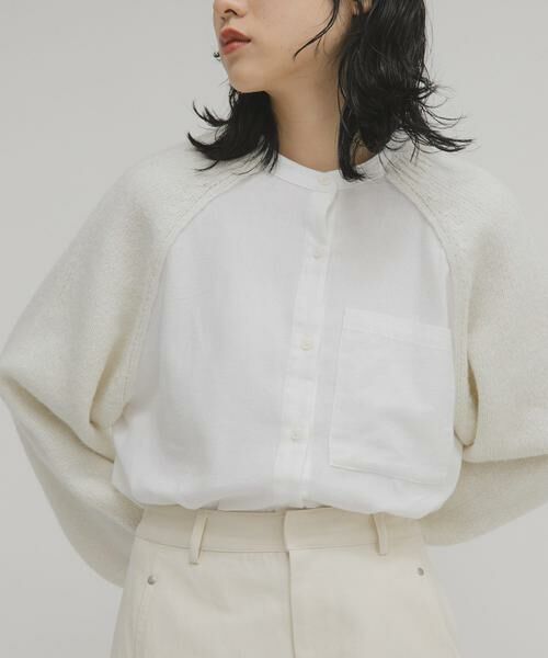 KBF / ケービーエフ シャツ・ブラウス | ニットスリーブデザインシャツ | 詳細1