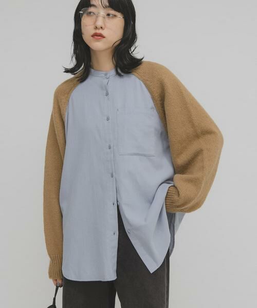KBF / ケービーエフ シャツ・ブラウス | ニットスリーブデザインシャツ | 詳細19