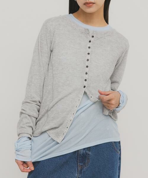 KBF / ケービーエフ Tシャツ | バイカラーレイヤードカットソー | 詳細10