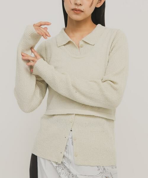 KBF / ケービーエフ ニット・セーター | 『一部WEB限定カラー』ミニブークレレイヤードニットシャツ | 詳細1