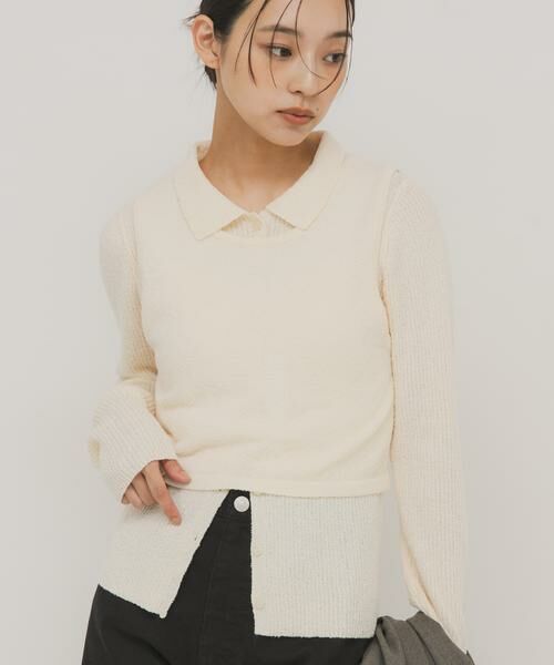 KBF / ケービーエフ ニット・セーター | 『一部WEB限定カラー』ミニブークレレイヤードニットシャツ | 詳細26