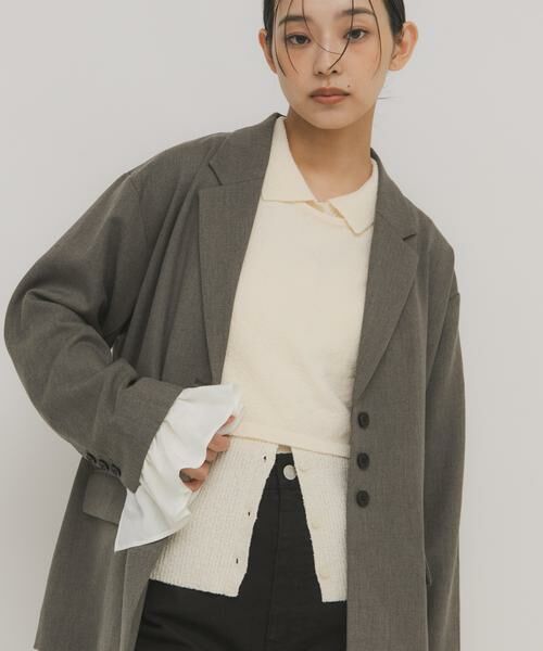 KBF / ケービーエフ ニット・セーター | 『一部WEB限定カラー』ミニブークレレイヤードニットシャツ（アイボリー）