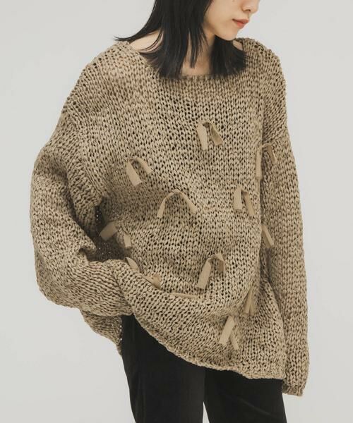 KBF / ケービーエフ ニット・セーター | テープヤーンリボンオーバーニット | 詳細1