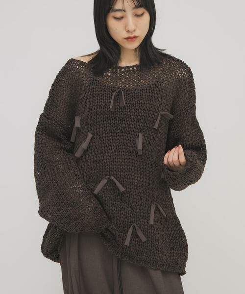 KBF / ケービーエフ ニット・セーター | テープヤーンリボンオーバーニット | 詳細9