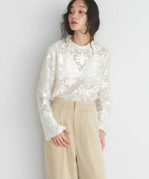 KBF / ケービーエフ シャツ・ブラウス | チュールジャガードブラウス | 詳細4