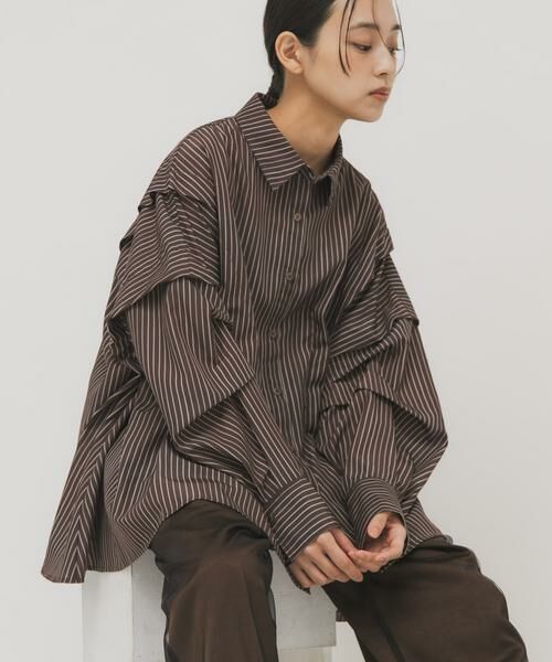 KBF / ケービーエフ シャツ・ブラウス | ランダムタックデザインストライプシャツ | 詳細2