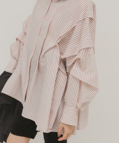 KBF / ケービーエフ シャツ・ブラウス | ランダムタックデザインストライプシャツ | 詳細17