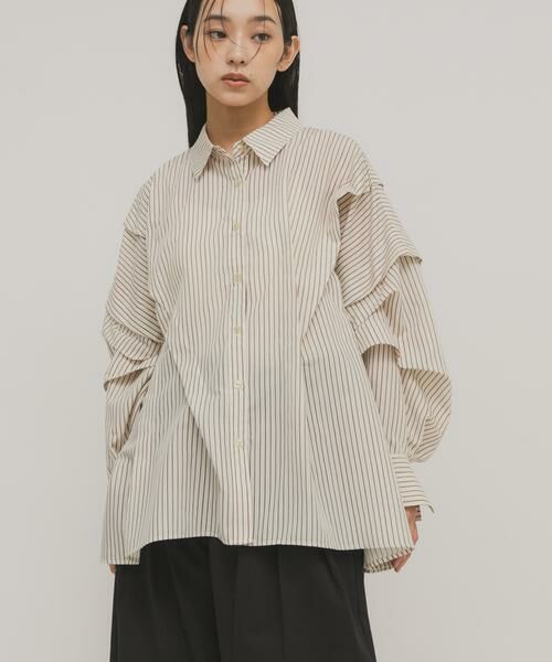 KBF / ケービーエフ シャツ・ブラウス | ランダムタックデザインストライプシャツ | 詳細25