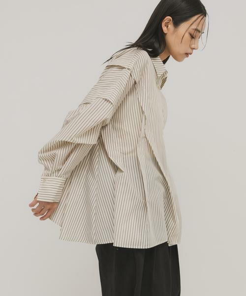KBF / ケービーエフ シャツ・ブラウス | ランダムタックデザインストライプシャツ | 詳細27