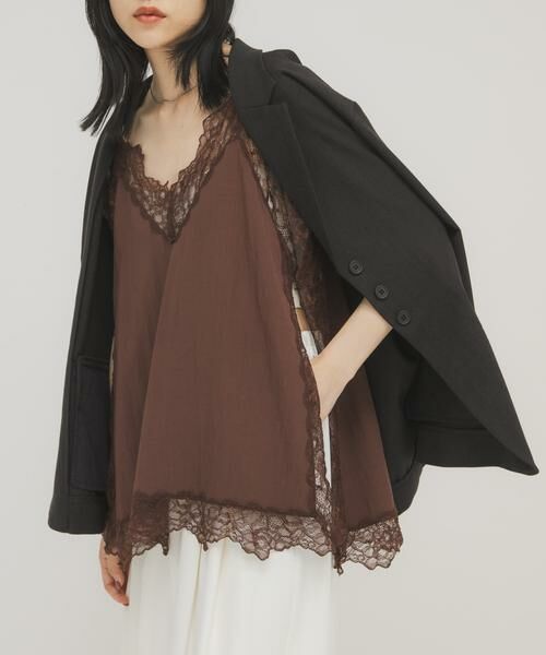 KBF / ケービーエフ キャミソール・チューブトップ | ヴィンテージライクレースキャミソール（ブラウン）