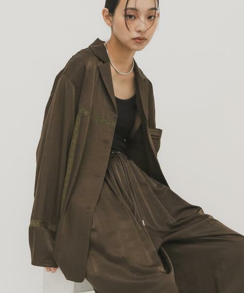KBF / ケービーエフ シャツ・ブラウス | ルーズサテンシャツ（グリーン系その他）