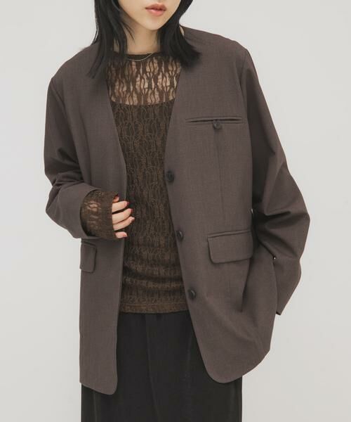 KBF / ケービーエフ ノーカラージャケット | ノーカラーデザインジャケット（ブラウン系その他）