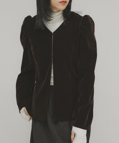 KBF / ケービーエフ シャツ・ブラウス | パフスリーブベロアブラウス | 詳細1