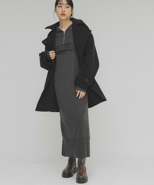 KBF / ケービーエフ ワンピース | ハーフZIPレイヤードニットワンピース | 詳細1