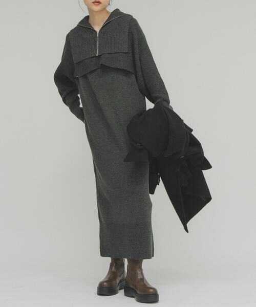 KBF / ケービーエフ ワンピース | ハーフZIPレイヤードニットワンピース | 詳細2