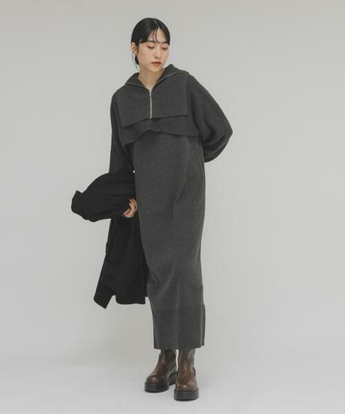 KBF / ケービーエフ ワンピース | ハーフZIPレイヤードニットワンピース | 詳細3