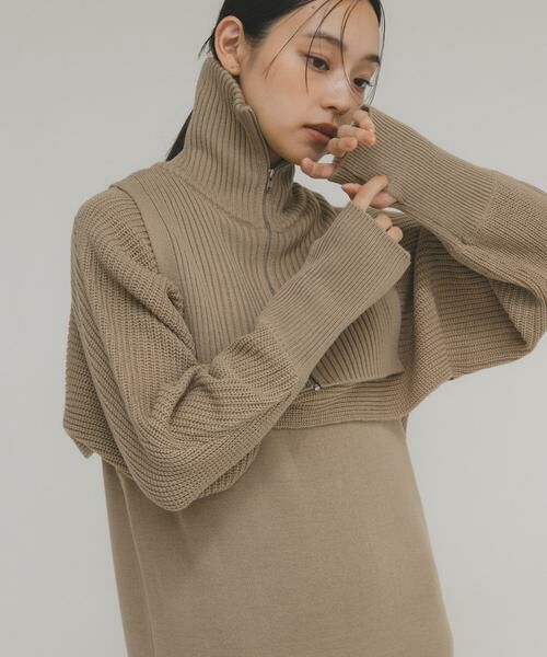 KBF / ケービーエフ ワンピース | ハーフZIPレイヤードニットワンピース | 詳細13