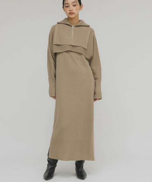 KBF / ケービーエフ ワンピース | ハーフZIPレイヤードニットワンピース | 詳細15