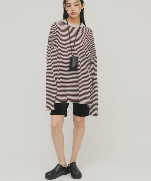 KBF / ケービーエフ ニット・セーター | シアーボーダールーズニット（レッド系その他）