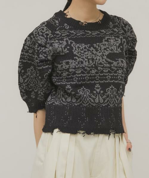 KBF / ケービーエフ ニット・セーター | ジャガードハーフスリーブニット | 詳細2