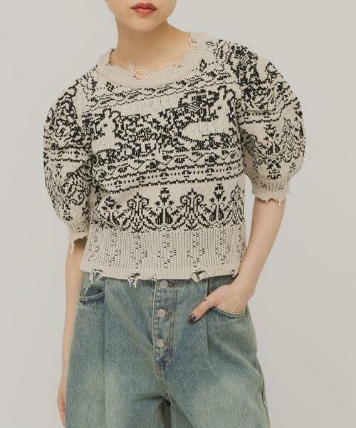 KBF / ケービーエフ ニット・セーター | ジャガードハーフスリーブニット | 詳細19