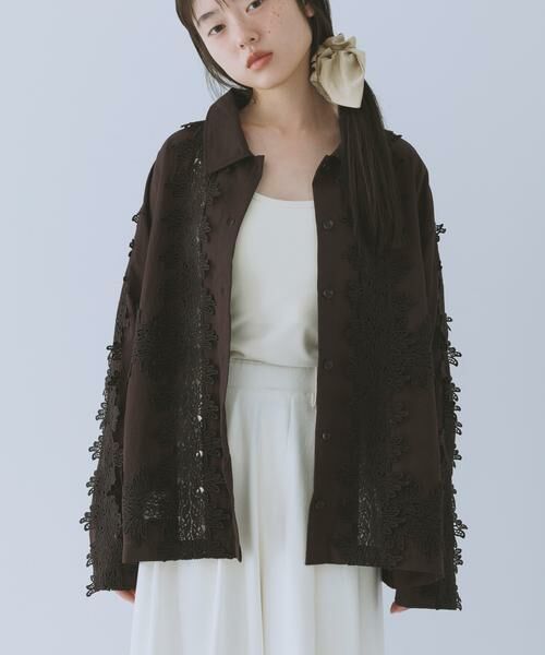 KBF / ケービーエフ シャツ・ブラウス | ヴィンテージライクレースシャツ（ダークブラウン）