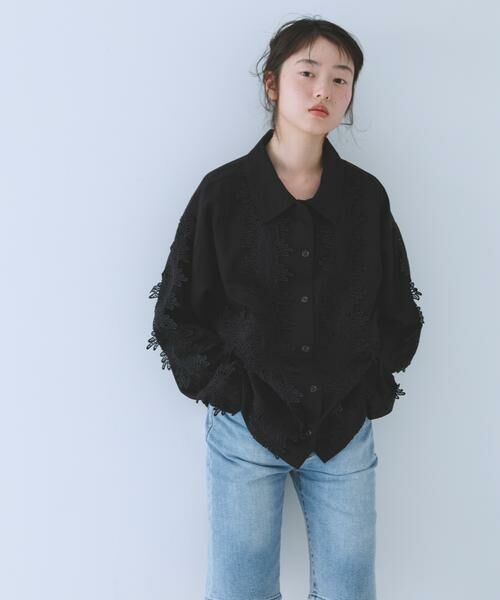 KBF / ケービーエフ シャツ・ブラウス | ヴィンテージライクレースシャツ（ブラック）