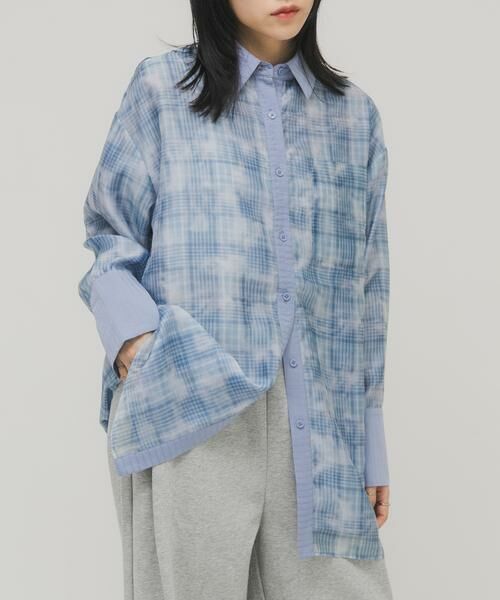 KBF / ケービーエフ シャツ・ブラウス | シアーチェックレイヤードシャツ | 詳細1