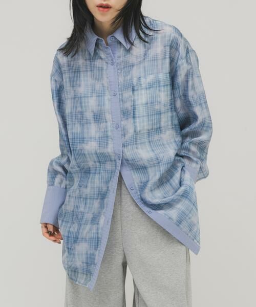 KBF / ケービーエフ シャツ・ブラウス | シアーチェックレイヤードシャツ（ブルー系その他）