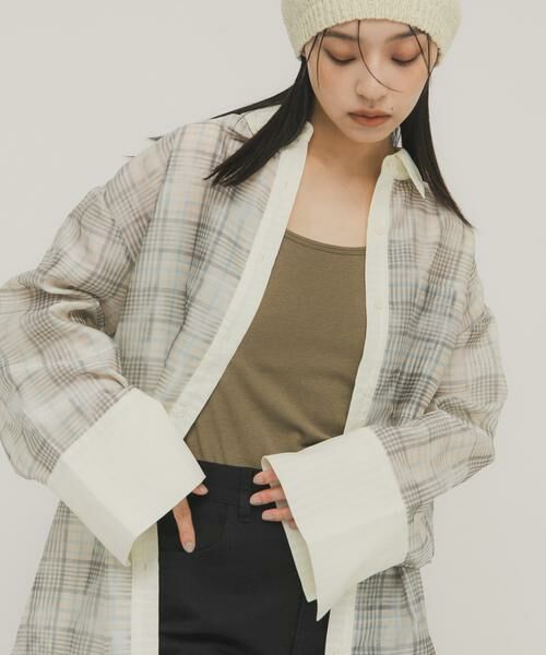 KBF / ケービーエフ シャツ・ブラウス | シアーチェックレイヤードシャツ | 詳細13