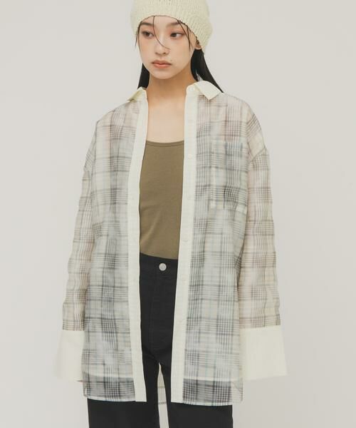 KBF / ケービーエフ シャツ・ブラウス | シアーチェックレイヤードシャツ | 詳細15