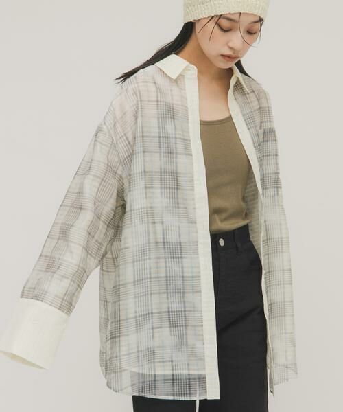 KBF / ケービーエフ シャツ・ブラウス | シアーチェックレイヤードシャツ（ホワイト系その他）