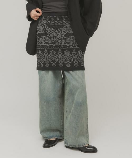 KBF / ケービーエフ スカート | ジャガードニットスカート（ネイビー）