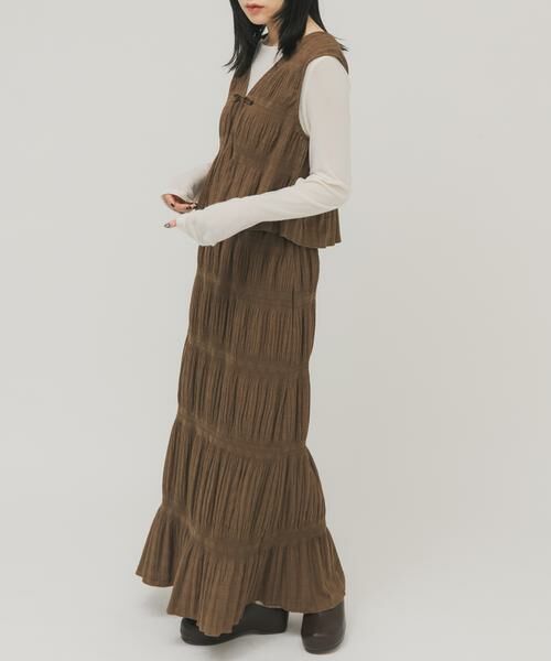 KBF / ケービーエフ セットアップ | マジョリカプリーツベストSETスカート（ブラウン）