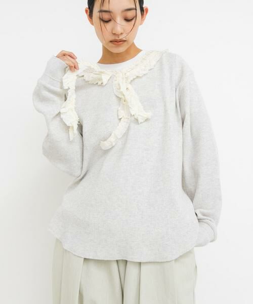 KBF / ケービーエフ Tシャツ | レースフリルワッフルプルオーバー | 詳細12
