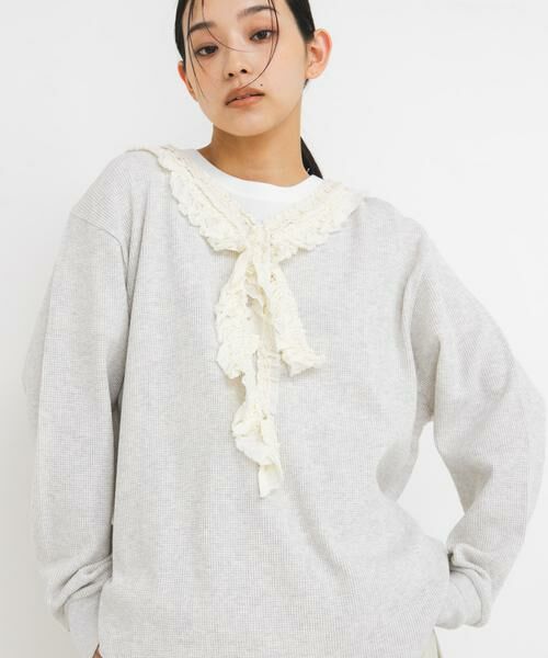 KBF / ケービーエフ Tシャツ | レースフリルワッフルプルオーバー（オートミール）
