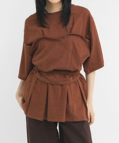 KBF / ケービーエフ Tシャツ | ビスチェデザインBIGボーダーTEE（ブラウン系その他）