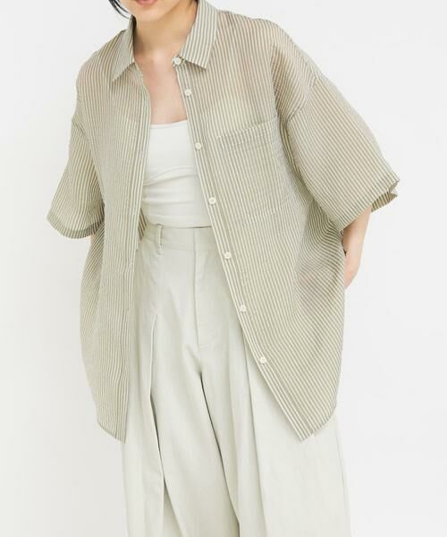 KBF / ケービーエフ シャツ・ブラウス | シアーストライプBIGシャツ | 詳細9