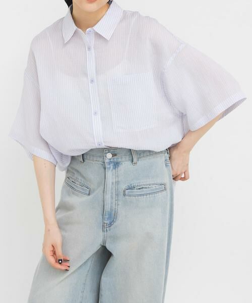 KBF / ケービーエフ シャツ・ブラウス | シアーストライプBIGシャツ | 詳細17