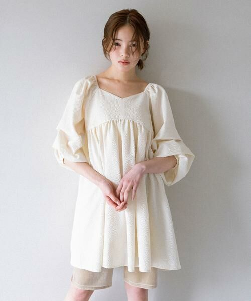 KBF / ケービーエフ ワンピース | タックスリーブミニワンピース（アイボリー）
