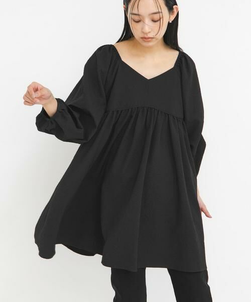 KBF / ケービーエフ ワンピース | タックスリーブミニワンピース（ブラック）