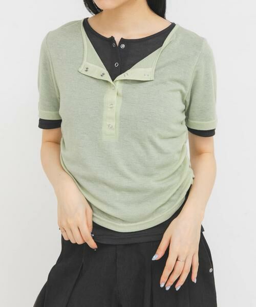 KBF / ケービーエフ Tシャツ | バイカラーヘンリーネックTEE | 詳細1