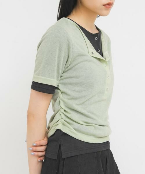 KBF / ケービーエフ Tシャツ | バイカラーヘンリーネックTEE（グリーン系その他）