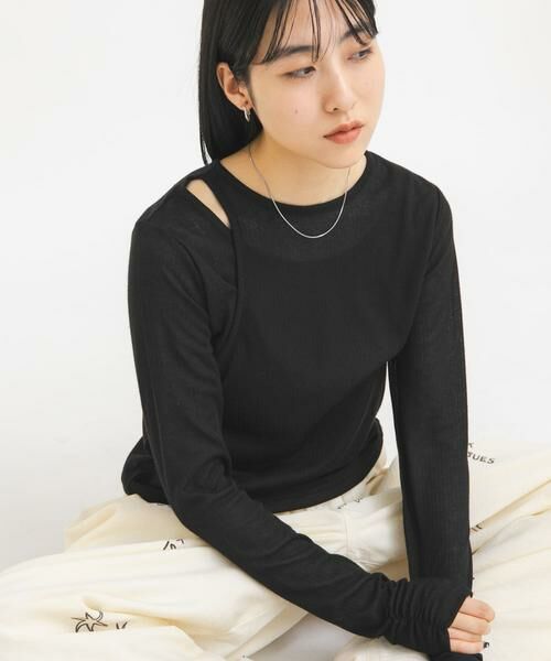 KBF / ケービーエフ Tシャツ | アシメレイヤードTEE（ブラック）