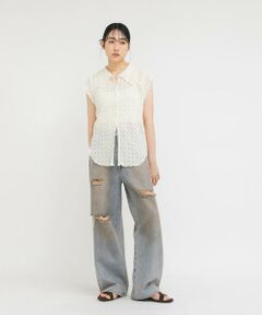 KBF / ケービーエフ シャツ・ブラウス | フレンチスリーブレースシャツ