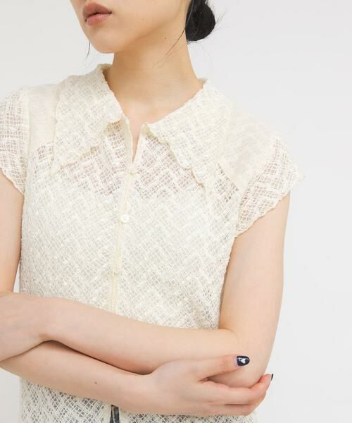 KBF / ケービーエフ シャツ・ブラウス | フレンチスリーブレースシャツ | 詳細1