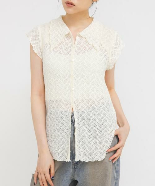 KBF / ケービーエフ シャツ・ブラウス | フレンチスリーブレースシャツ | 詳細2