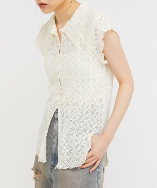 KBF / ケービーエフ シャツ・ブラウス | フレンチスリーブレースシャツ | 詳細3