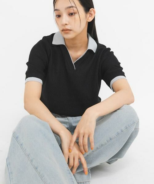 KBF / ケービーエフ ニット・セーター | レイヤードライクニットシャツ(ブラック系その他)